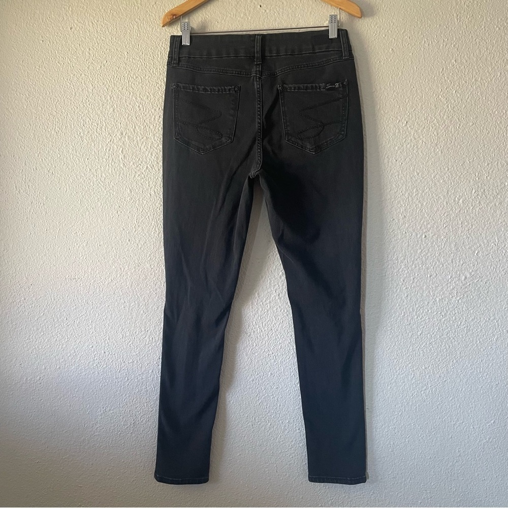 Seven7 Tummyless High Rise Skinny Jeans Women’s 8 Black Distressed Ripped - Picture 7 of 13